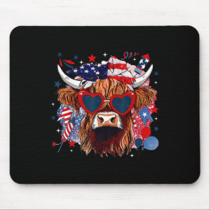 Western America Cow Happy 4th Of July Cow Lover  Mouse Mat