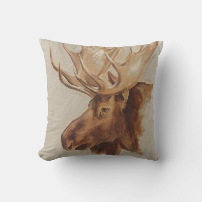 Western American Animal Study | Moose Portrait Cushion (Front)