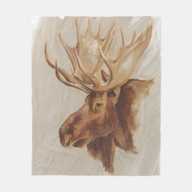 Western American Animal Study | Moose Portrait Fleece Blanket (Front)