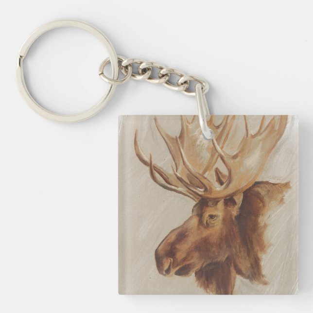 Western American Animal Study | Moose Portrait Key Ring (Front)