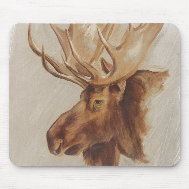 Western American Animal Study | Moose Portrait Mouse Mat (Front)