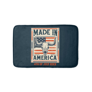 Western American Country Cow Skull 4th of July Bath Mat