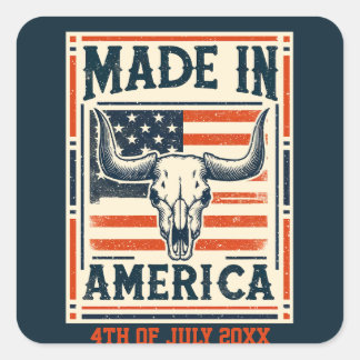 Western American Country Cow Skull 4th of July Square Sticker