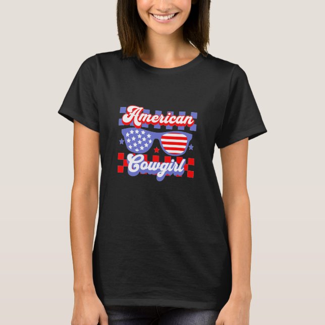 Western American Cowgirl Patriotic T-Shirt (Front)