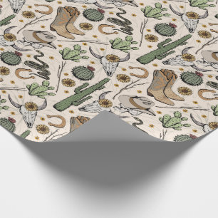 Western Americana Laughing Cowboy Skull and Cactus Wrapping Paper