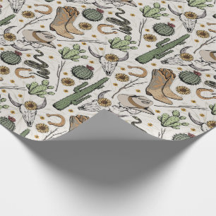 Western Americana Laughing Cowboy Skull and Cactus Wrapping Paper
