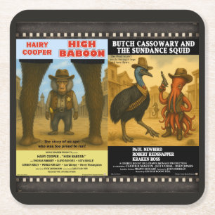 Western Animal Movie Poster Parody Square Paper Coaster