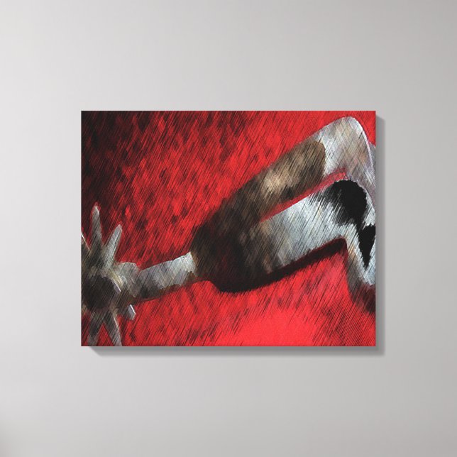 Western Art Silver Spur On Red Canvas Print (Front)