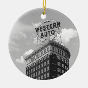 Western Auto Half Cylinder Building Ceramic Tree Decoration