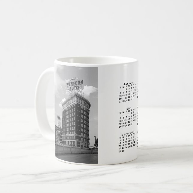 Western Auto Half Round Building 2019 Calendar Mug (Front Left)