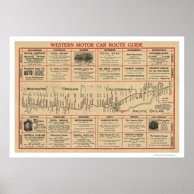 Western Auto Route Map 1915 Poster (Front)