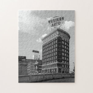 Western Auto Sign Black & White Architecture Photo Jigsaw Puzzle