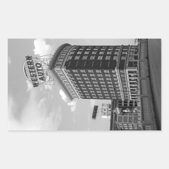 Western Auto Sign Black & White Architecture Photo Rectangular Sticker (Front)