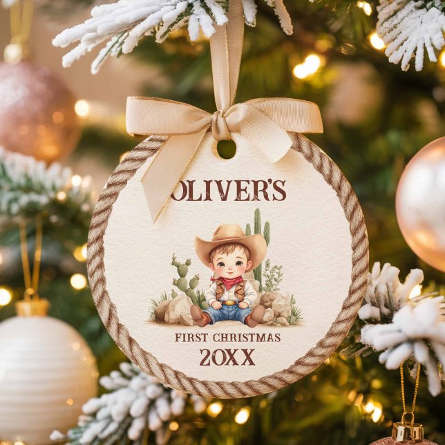 Western Baby Boy First Christmas Ceramic Tree Decoration (Western First Christmas Ornament)