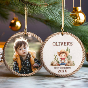 Western Baby Boy First Christmas Photo Ornament