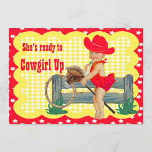 Western Baby Cowgirl On Stick Horse Party Invite