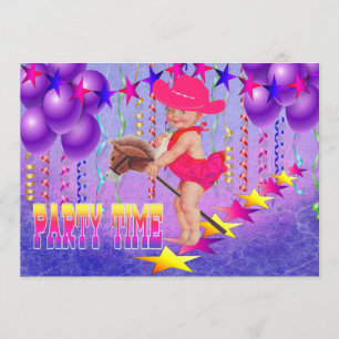 Western Baby Cowgirl On Stick Horse Party Invite