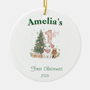 Western Baby Girl First Christmas Pink Ceramic Tree Decoration