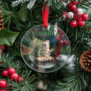 Western Baby Girl First Christmas Pink Glass Tree Decoration