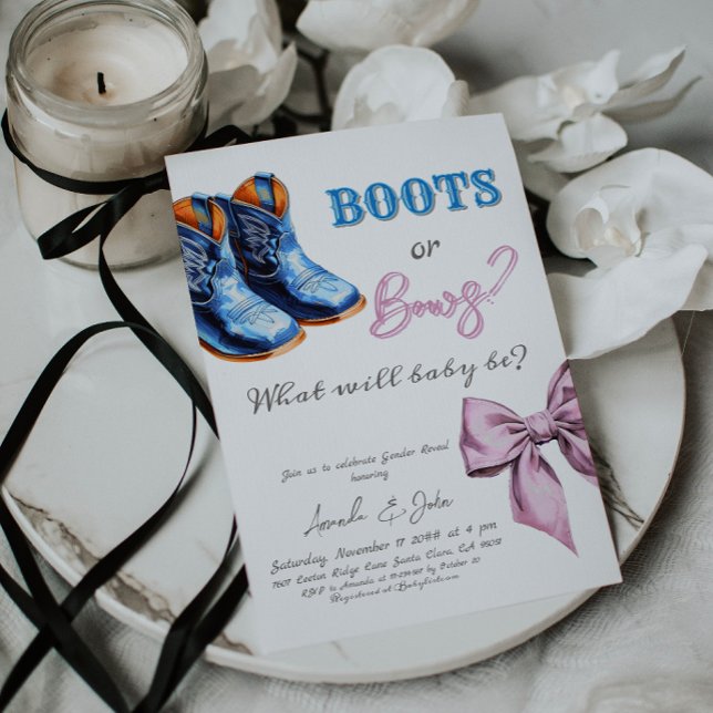 Western Baby Jean Boots or Bows Gender Reveal Invitation (Creator Uploaded)