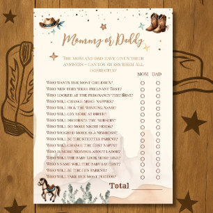 Western Baby Shower Guessing Game Card Mommy Daddy