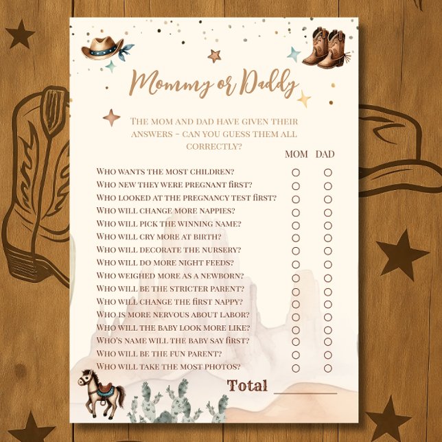 Western Baby Shower Guessing Game Card Mummy Daddy (Creator Uploaded)