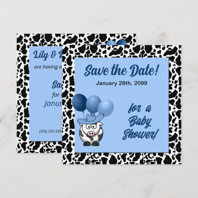 Western Baby Shower Save the Date Blue (Front/Back)