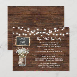 Western Baby's Breath jar wedding insert card