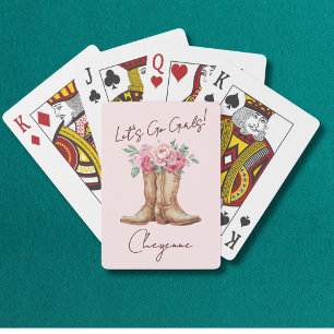 Western Bachelorette Pink Floral Cowgirl Custom Playing Cards