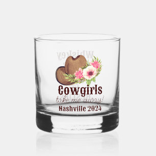 Western Bachelorette Watercolor Cowgirl Hat Whiskey Glass