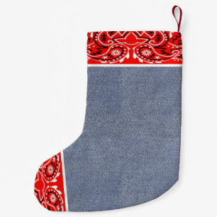 Western Bandanna and Blue Jean Faux Print Small Christmas Stocking