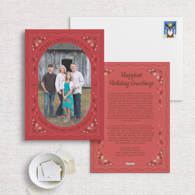 Western Bandanna Border Christmas Photo Card (Creator Uploaded)