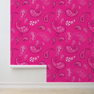 Western Bandanna Paisley Pattern Bright Pink Wallpaper