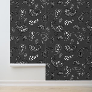Western Bandanna Paisley Pattern Charcoal Grey Wallpaper