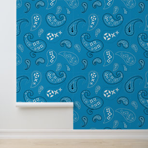 Western Bandanna Paisley Pattern Medium Blue Wallpaper