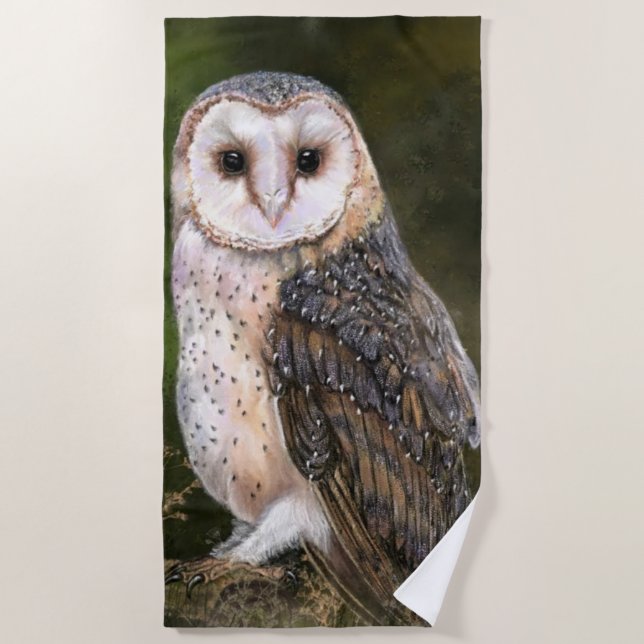 Western Barn Owl Beach Towel - Painting (Front)