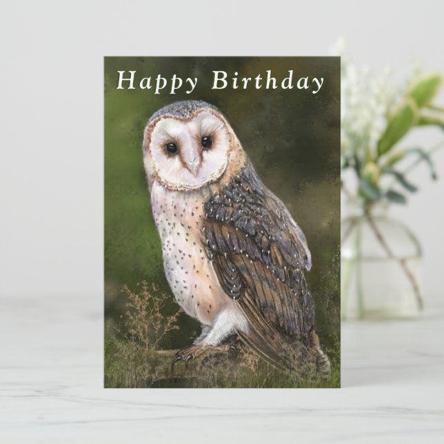 Western Barn Owl Birthday Card (Standing Front)