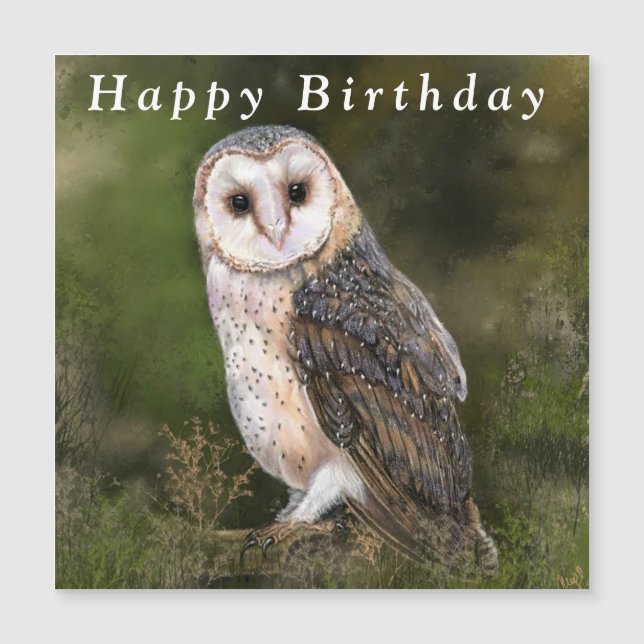 Western Barn Owl Happy Birthday Magnetic Card (Front)