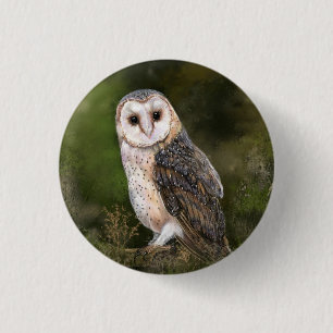 Western Barn Owl - Migned Watercolor Painting Art 3 Cm Round Badge