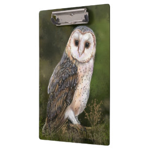 Western Barn Owl - Migned Watercolor Painting Art Clipboard