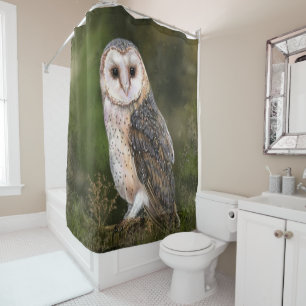 Western Barn Owl - Migned Watercolor Painting Art Shower Curtain