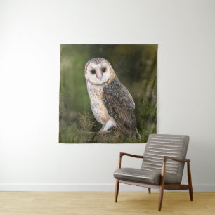 Western Barn Owl - Migned Watercolor Painting Art Tapestry