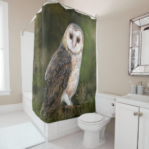 Western Barn Owl - Migned Watercolor Painting Shower Curtain