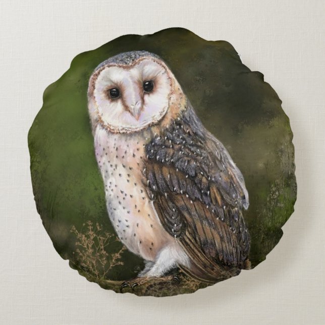 Western Barn Owl Round Pillow (Back)