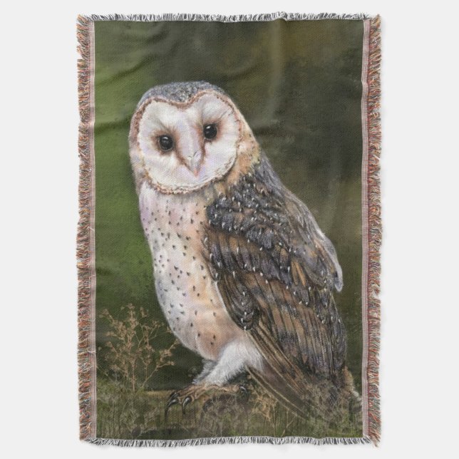 Western Barn Owl Throw Blanket - Painting (Front Vertical)