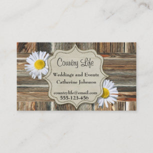 Western Barn Wood And Daises Business Cards