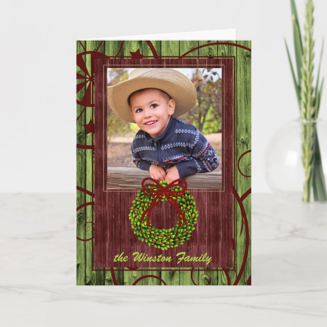 Western Barn Wood Christmas Themed Photo Holiday Card (Front)