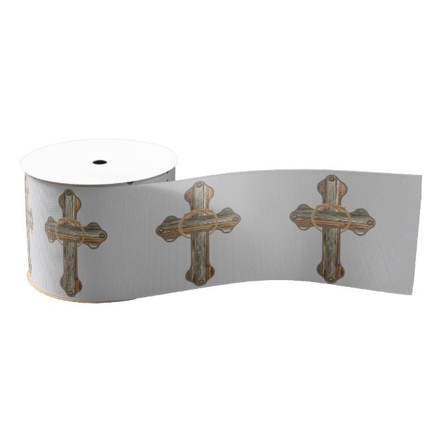 Western Barnwood Cross With Ropes 3 " Grosgrain Ribbon (Spool)