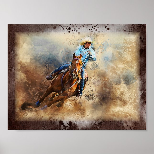 Western Barrel Racing Cowgirl Decoupage Print (Front)