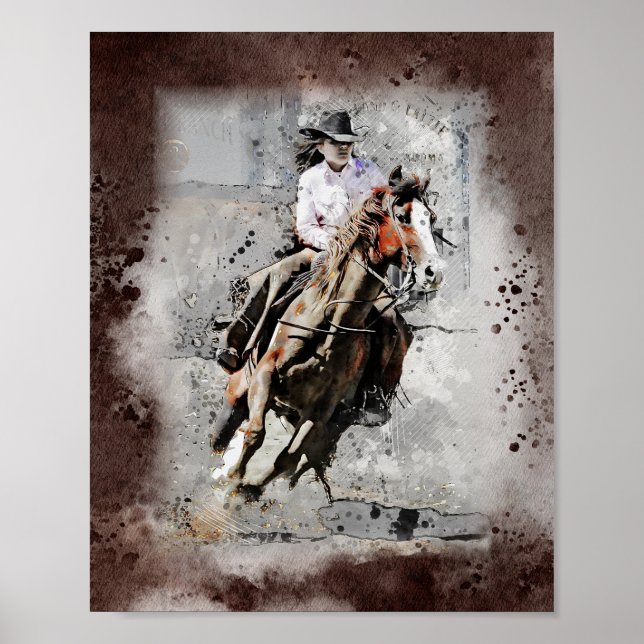 Western Barrel Racing Cowgirl Decoupage Print (Front)